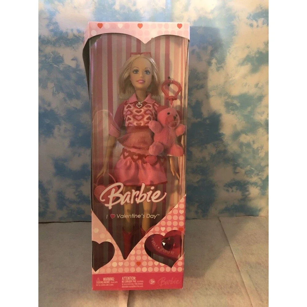 Barbie Doll Valentine Red Hearts Dress W/Teddy Bear & Ring New 2006 Damaged Box